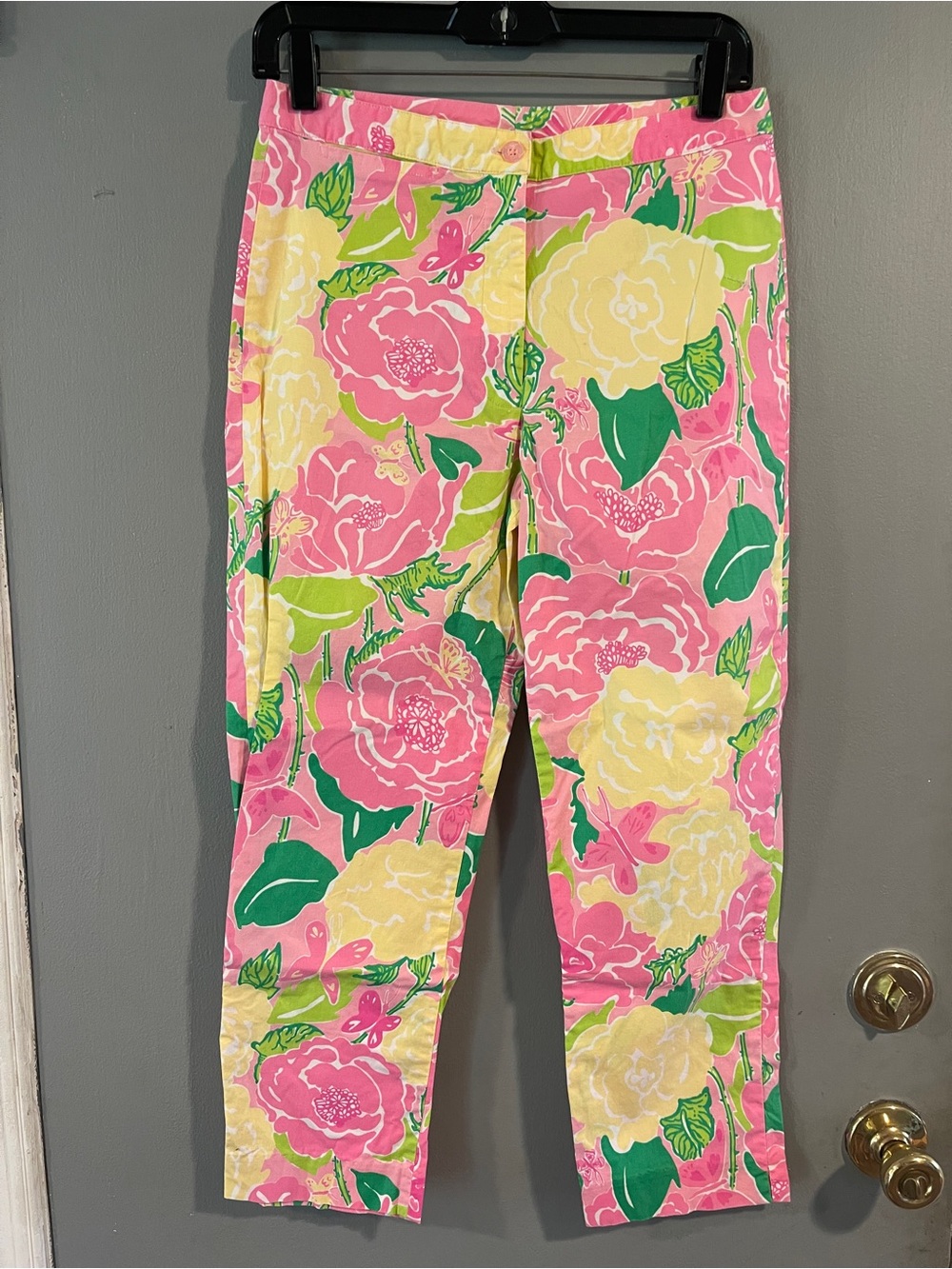 Vintage 90s Lilly Pulitzer Floral and Butterfly Print Ankle Pants Size 4